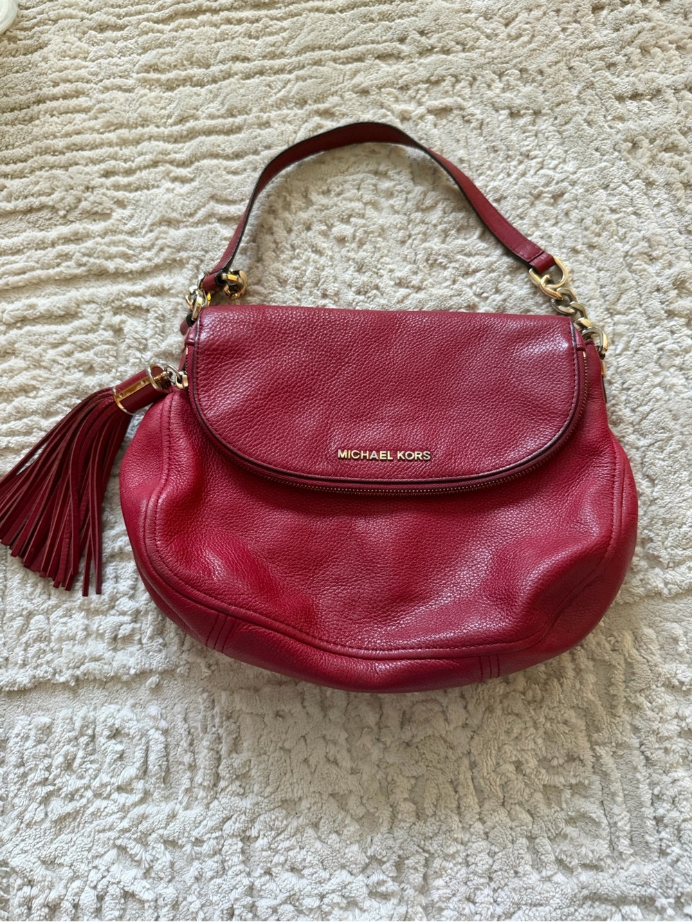 Michael Kors Red Leather Shoulder Bag with Tassel